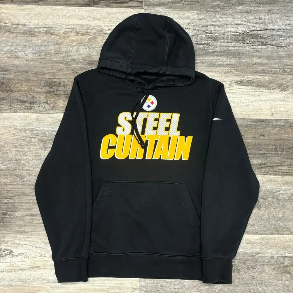 Nike NFL Pittsburgh Steelers Steel Curtain Black Mens Medium Pullover Hoodie EUC